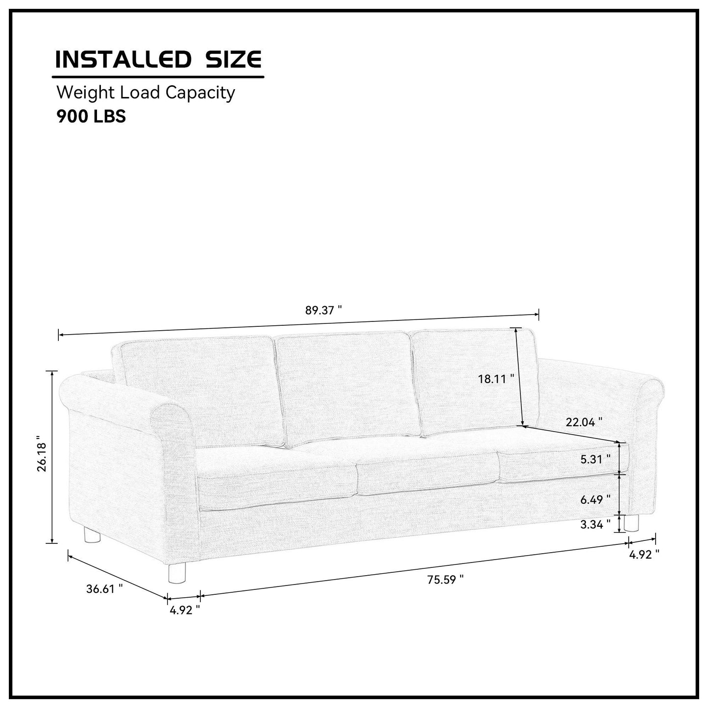 89.37" Mid-Century Modern Couch Velvet Sofa Couch 3 Seater Sofa, Beige