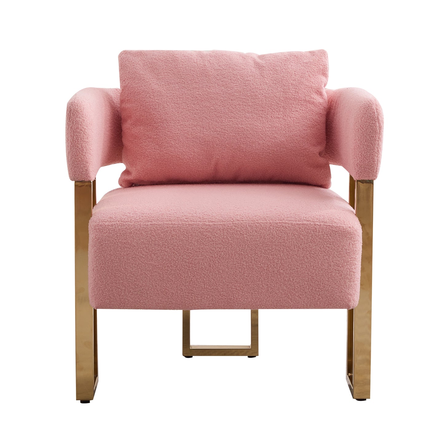 [SantaChoice] TS Modern decorative chair, living room side chair with gold metal legs, no wheels, suitable for dressing area, reception room, office,Teddy fleece upholstered metal foot sofa 1PC Pink