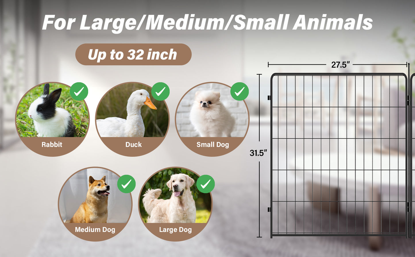 Dog Playpen Indoor Outdoor, 24" Height 8 Panels Fence with Anti-Rust Coating, Metal Heavy Portable Foldable Dog Pen for Large, Medium Small Dogs RV Yard Camping