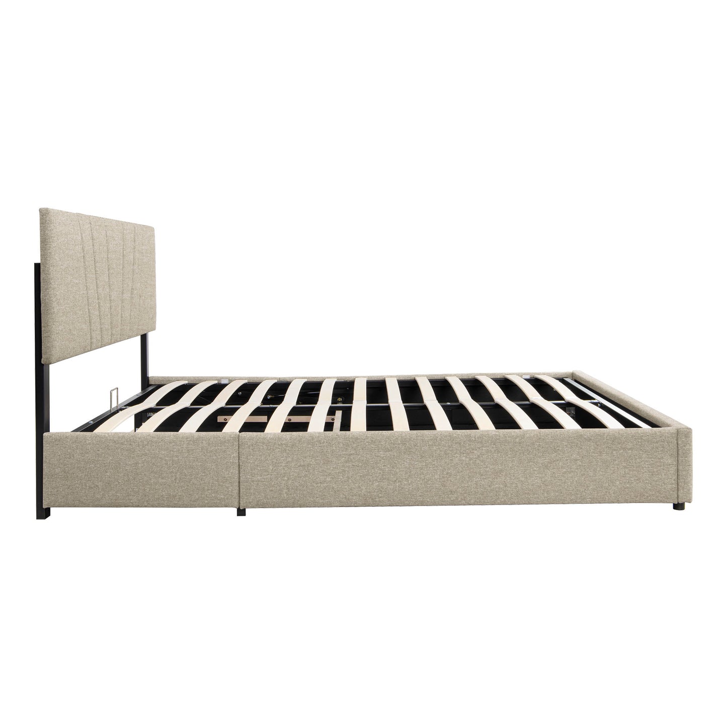 Queen Upholstered Platform Bed with Lifting Storage, Queen Size Bed Frame with Storage and Tufted Headboard,Wooden Queen Platform Bed for Kids Teens Adults,No Box Spring Needed(Queen, Beige)