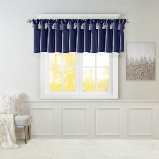 Lightweight Faux Silk Valance With Beads Navy 50x26'