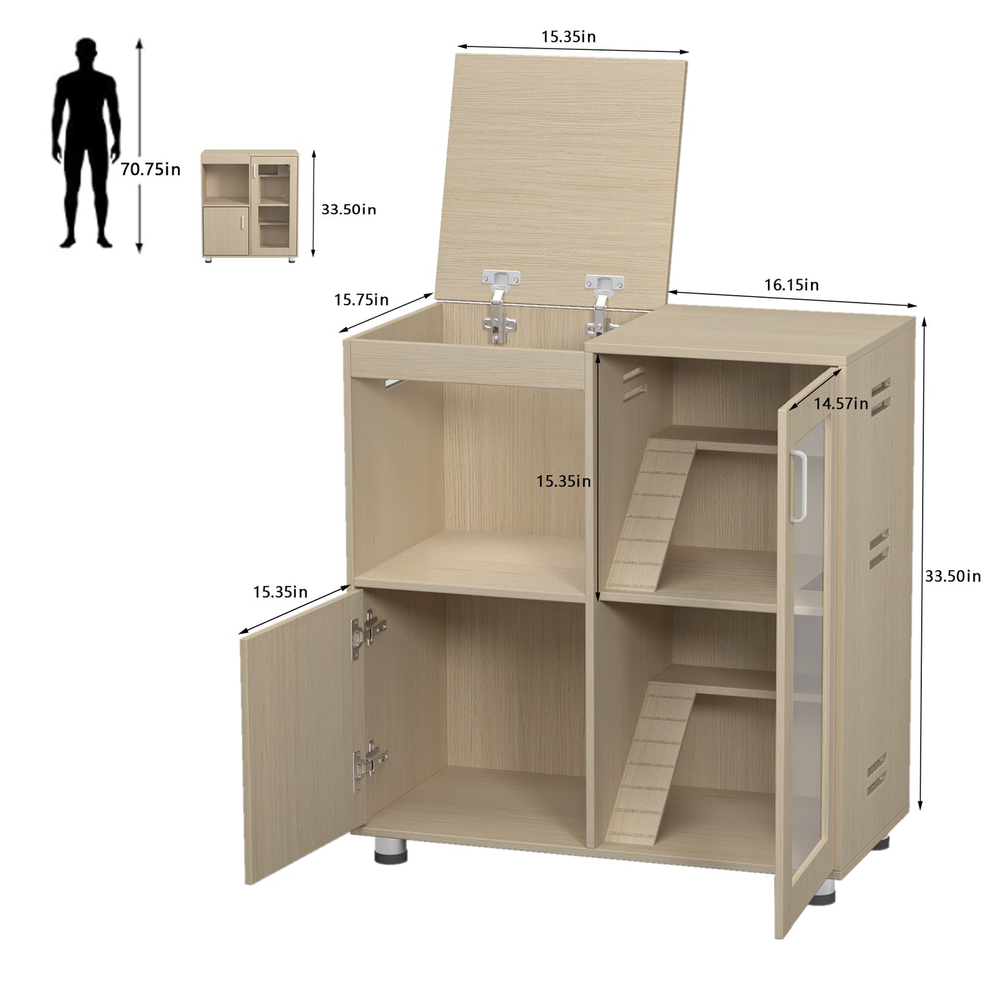 Hamster Cage, Small Animal Cage for Chinchilla/Rat, 4-Tier Guinea Pig Cage Wood with Acrylic Windows, Storage Cabinet, Openable Top, Hamster Cages and Habitats 31.50" L x15.75 " W x 34.65" H