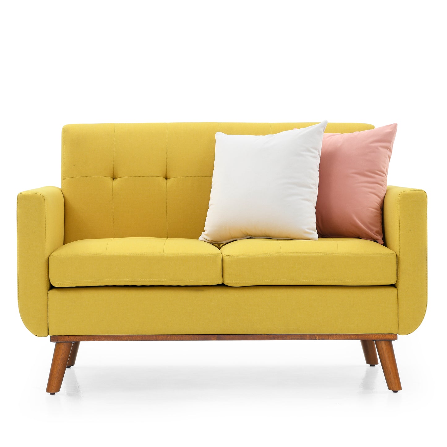 [SantaChoice] Loveseat Sofa, Mid Century Modern Decor Love Seat Couches for Living Room, Button Tufted Upholstered Small Couch for Bedroom, Solid and Easy to Install Love Seats Furniture, Yellow