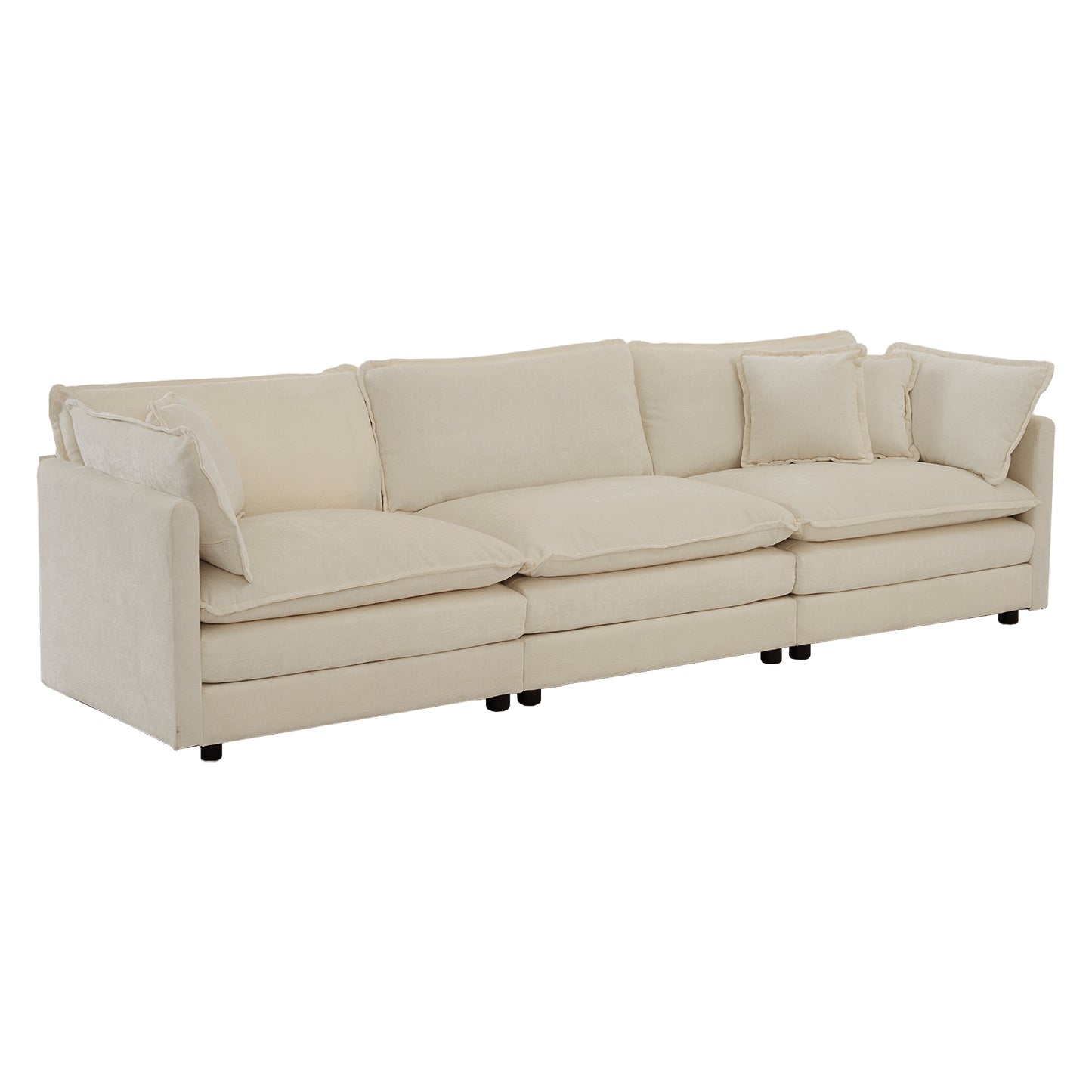 [SantaChoice] Mid-Century Modern Couch 3-Seater Sofa with 2 Armrest Pillows and 3 Toss Pillows, Couch for Living Room Beige Chenille