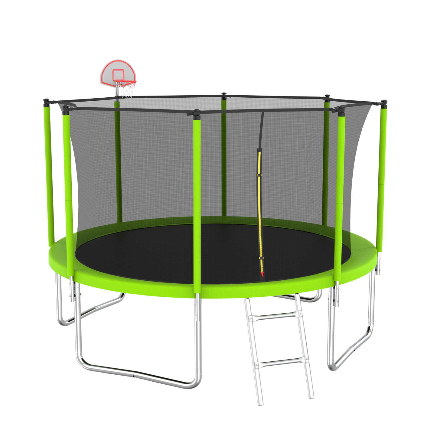 12FT Trampoline Green for Kids & Adults with Basketball Hoop and Ball ,Recreational Trampolines with Safety Enclosure for Back Yard Outdoor