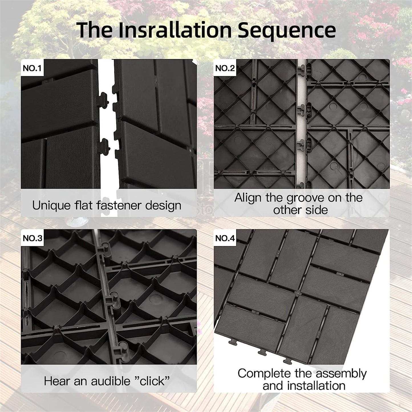 Patio Interlocking Deck Tiles, 12"x12" Square Composite Decking Tiles, Checked Plastic Outdoor Flooring Tile All Weather for Balcony Porch Backyard, (Gray, Pack of 9)