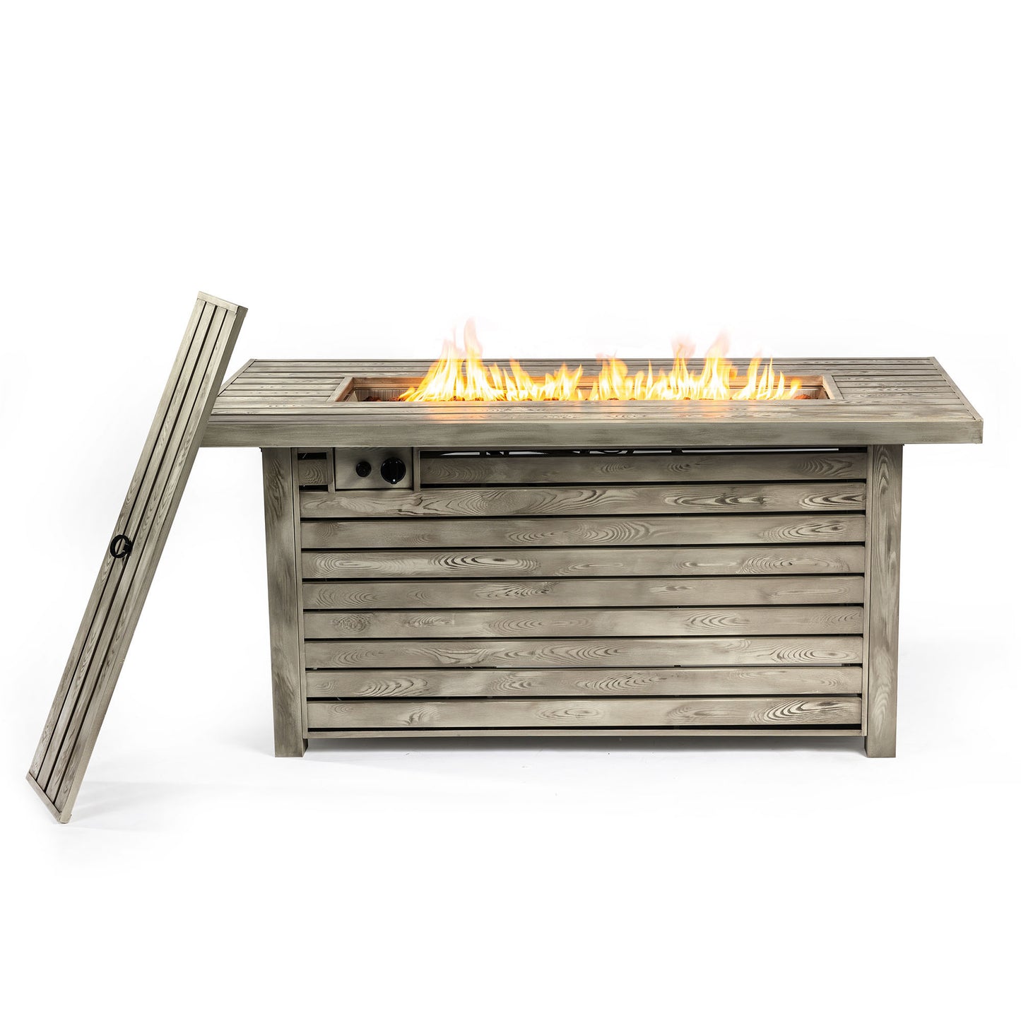 54inch Outdoor Fire Table Steel Fire Pit Table with Wood Grain Surface