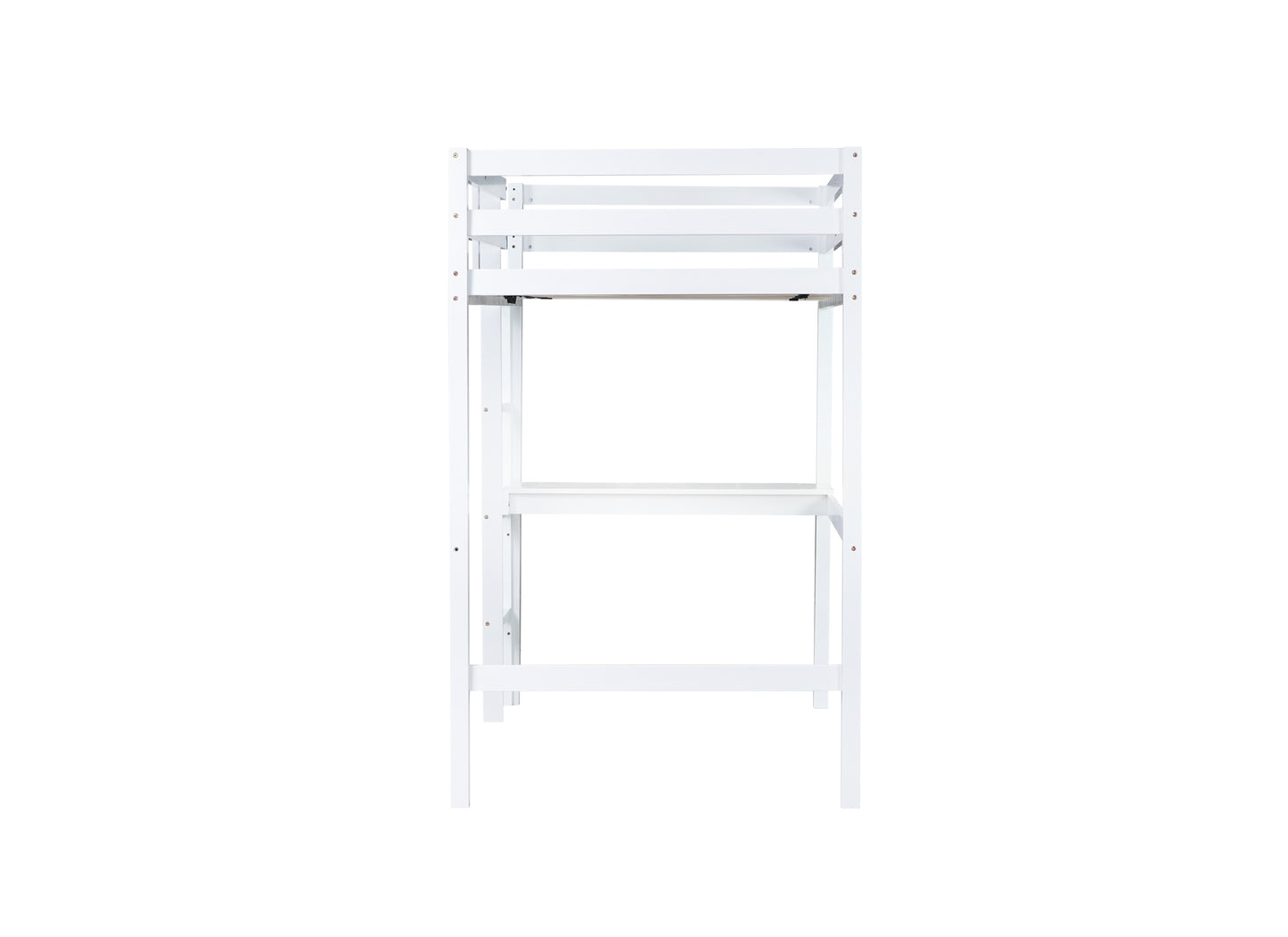 Twin High Loft Bed, Rubber Wood  Loft Bed with Safety Guardrail, built-in desk, ladder,White