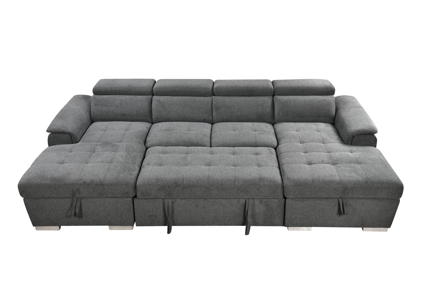 U Shaped Sleeper Sofa, 121 inch Overisze - 2 in 1 Pull Out Bed, Sectional Sleeper Sofa with Double Storage Chaise for Living Room Furniture, Dark Grey