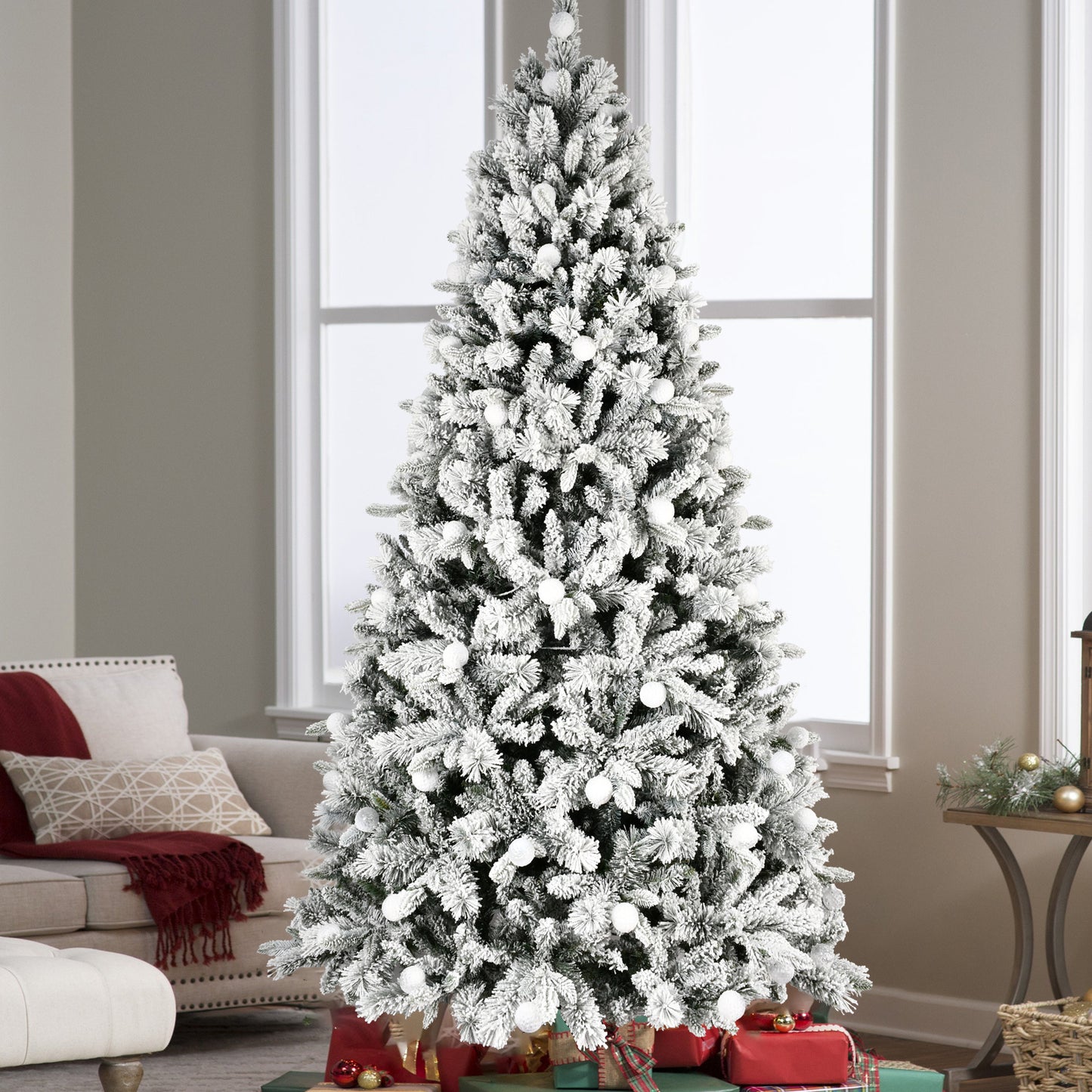 7.5FT PE+PVC  Floceked Christmas Tree with Easy Power & Memory Wire Technology, 400 Dual-Color LEDs With 10 Function, G45 Bulbs, and 1523 Tips , Innovative Holiday Experience!