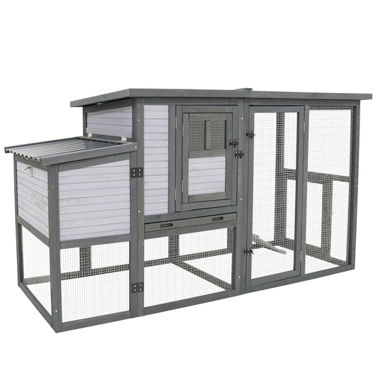 79"Large Chicken Coop with Upgraded Perches, Wooden Outdoor Chicken Cage with Large Nesting Box, Weatherproof Open Asphalt Roof &Removable Bottom, Duck House, Rabbit Hutch