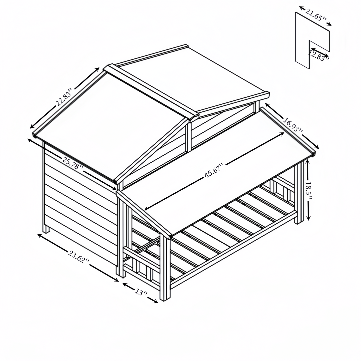 Dog House, Waterproof Dog Cage Kennel, Wooden Outdoor and Indoor Dog House, Raised Pet Kennel for Medium Dogs, Log Cabin Style with Porch,Elevated Floor,Asphalt Roof, 2 Doors, Pine Wood Natural