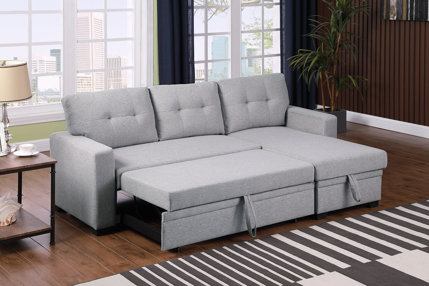 [SantaChoice] Upholstered Pull out Sectional Sofa with Chaise