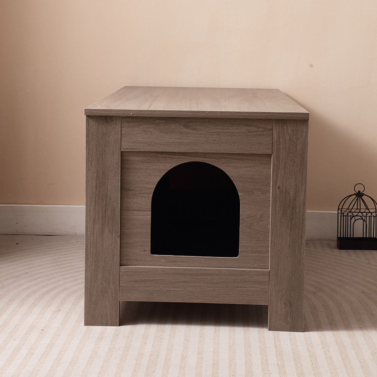 Cat Litter Box Enclosure, Litter Box Furniture Hidden with Barn Door, Wooden Cat Washroom Furniture, Cat House, End Table, Fit Most of Litter Box, Greige