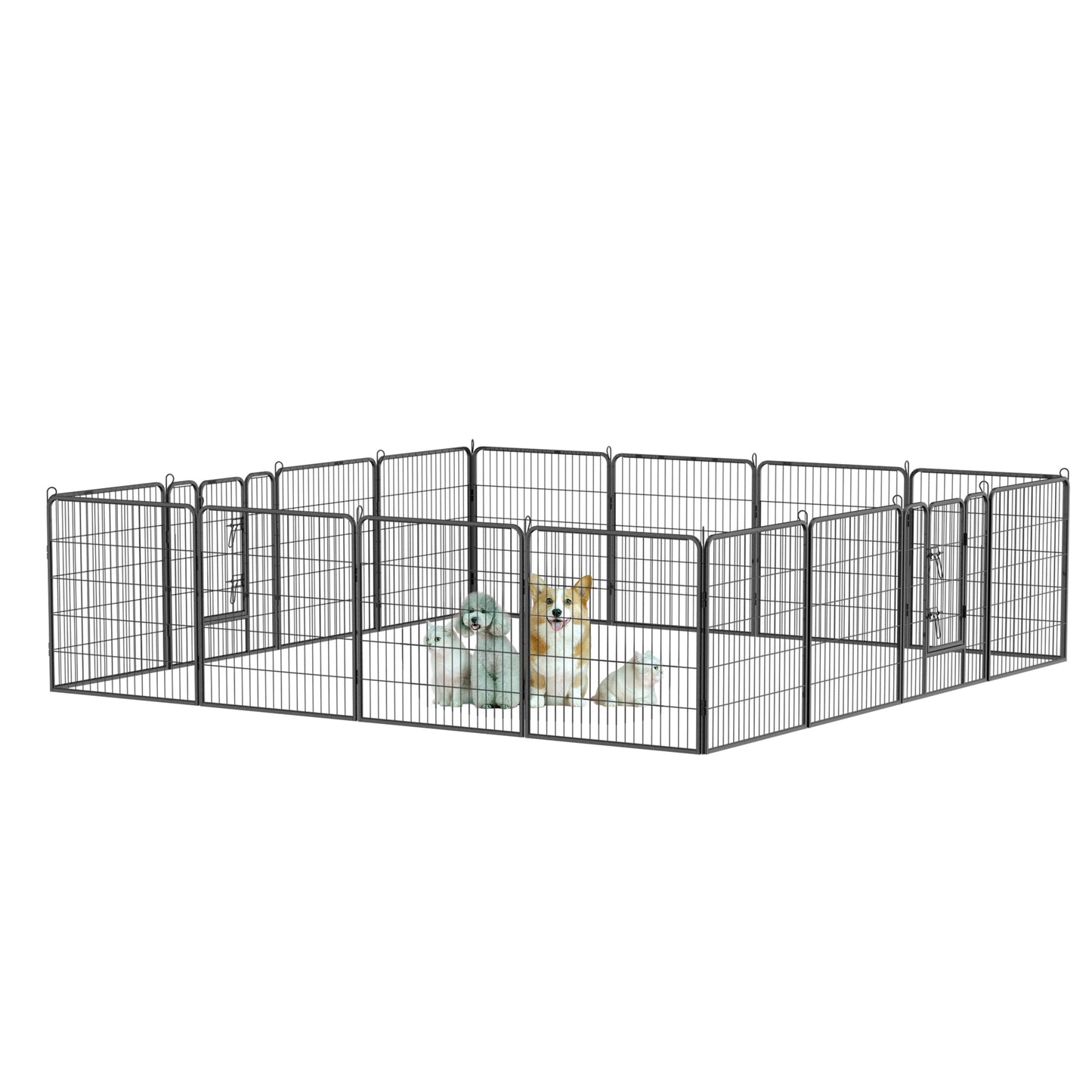 Dog Pens Outdoor 32" Height Foldable 16 Panels Heavy Duty Metal Portable Dog Playpen Indoor Anti-Rust Exercise Dog Fence with Doors for Large/Medium/Small Pets Play Pen for RV Camping Yard