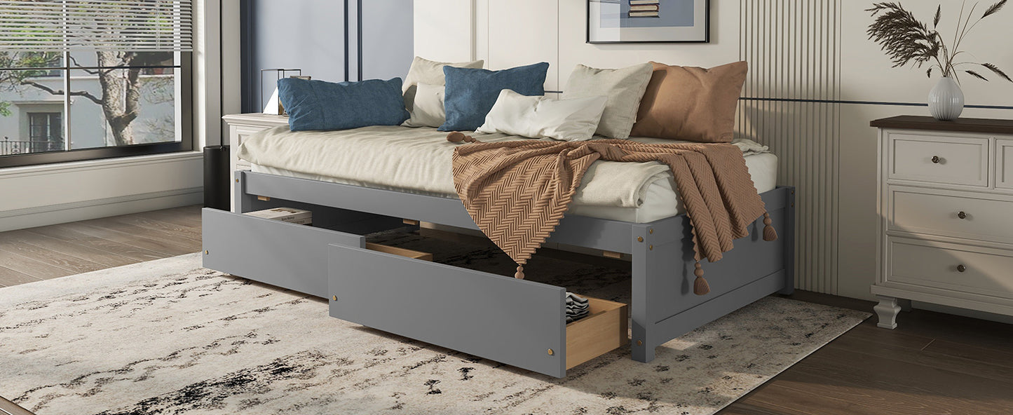 Twin Bed with 2 Drawers, Solid Wood, No Box Spring Needed ,Grey(Old SKU:W50422208)