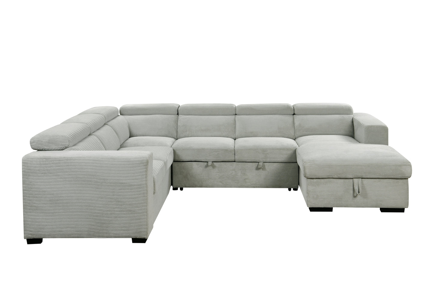 123" Oversized Modern U-Shaped 7-seat Sectional Sofa Couch with Adjustable Headrest, Sofa Bed with Storage Chaise,Pull Out Couch Bed for Living Room ,Light Gray