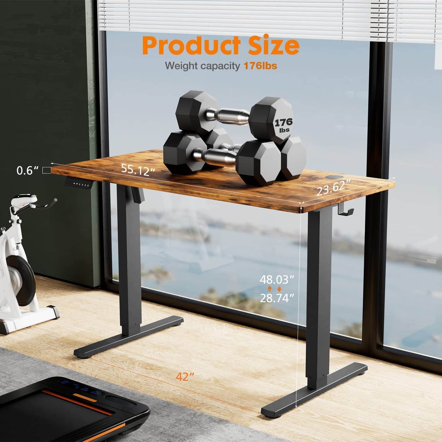 Electric Height Adjustable Standing Desk, Sit to Stand Ergonomic Computer Desk, Brown, 55'' x 24"