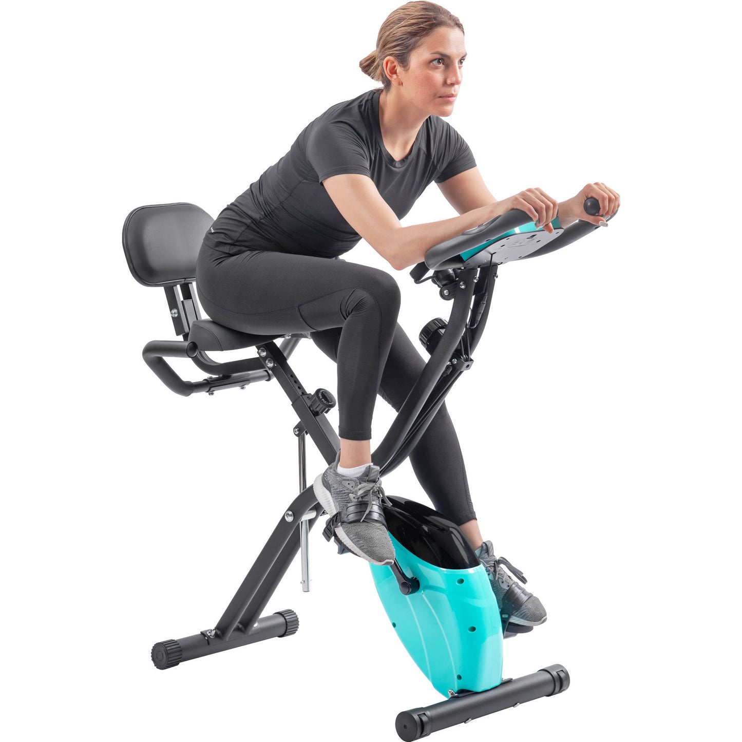 Folding Exercise Bike, Fitness Upright and Recumbent X-Bike with 16-Level Adjustable Resistance, Arm Bands and Backrest