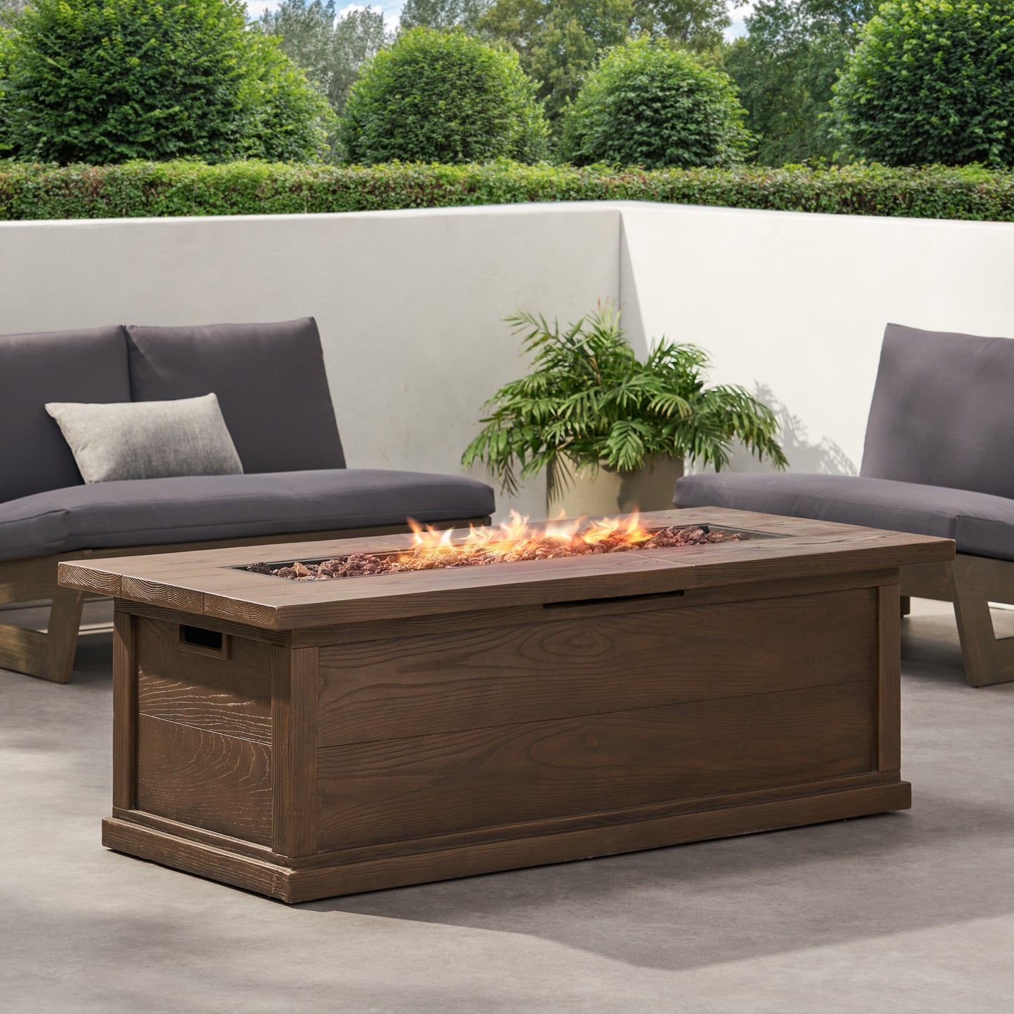 56'' Rectangular Outdoor MGO 50,000 BTU Propane Fire Pit, Brown Wood Pattern (Tank Cover not Included)