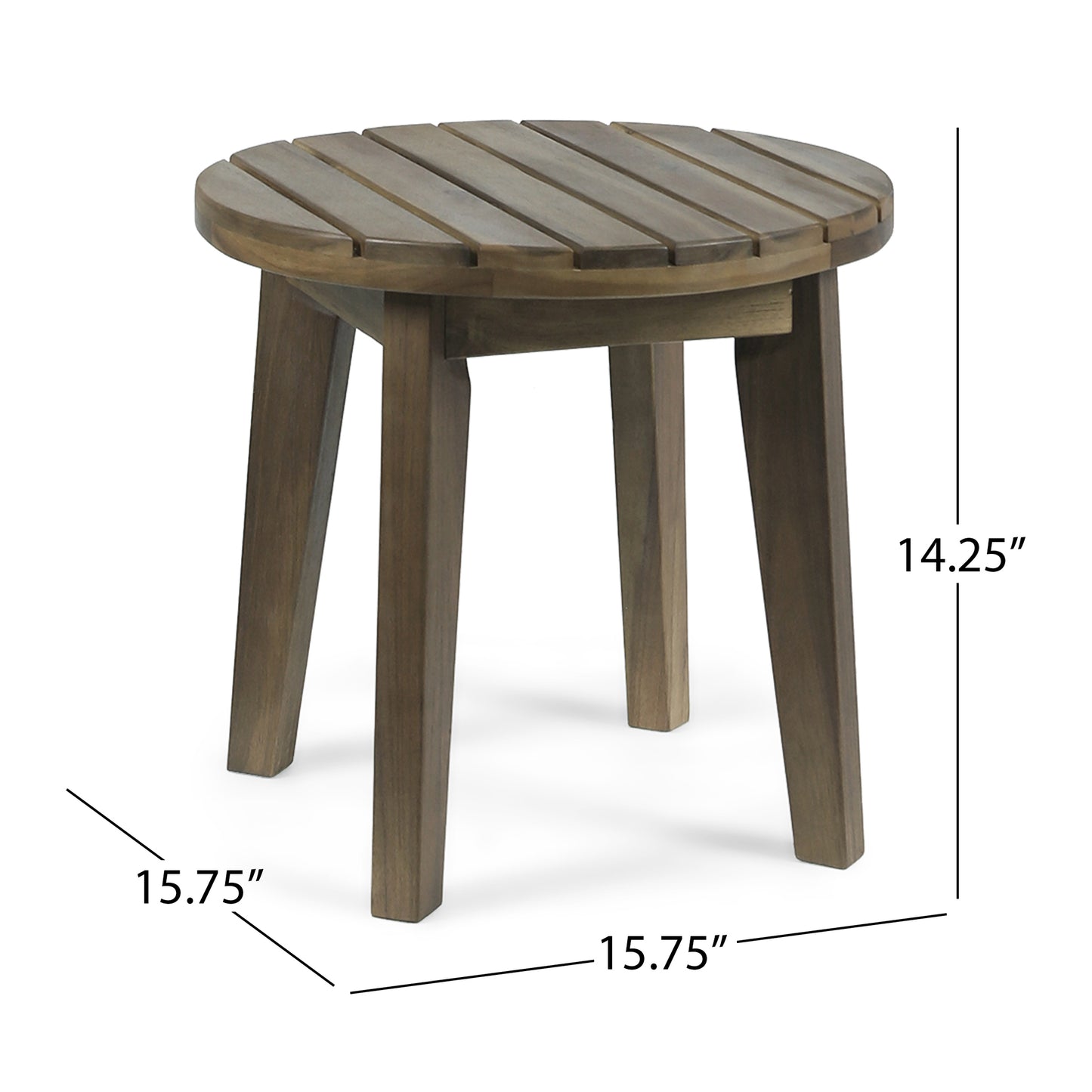 Outdoor 16" Acacia Wood Side Table, Gray Finish