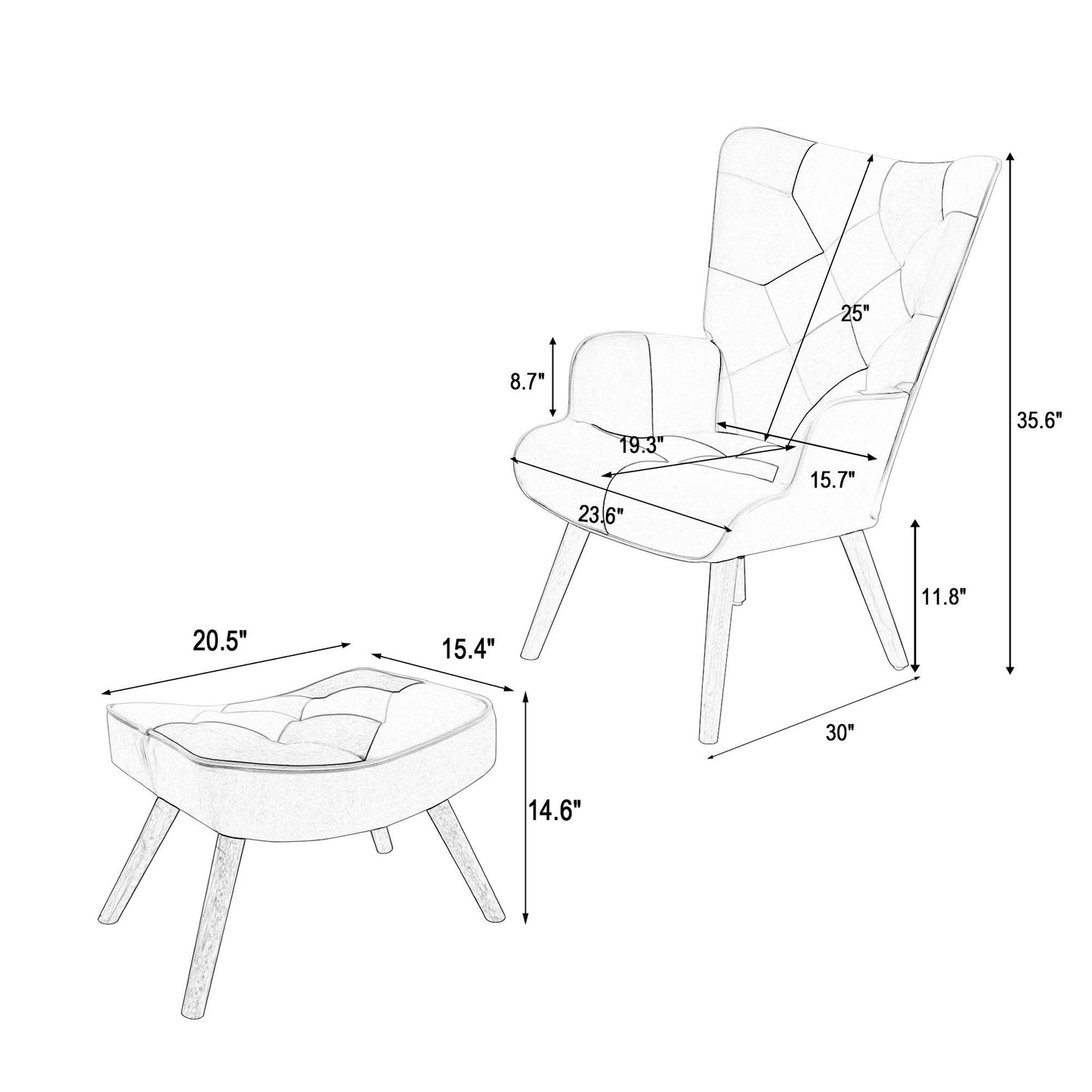 Accent Chair with Ottoman, Living Room Chair and Ottoman Set, Comfy Side Armchair for Bedroom, Creative Splicing Cloth Surface