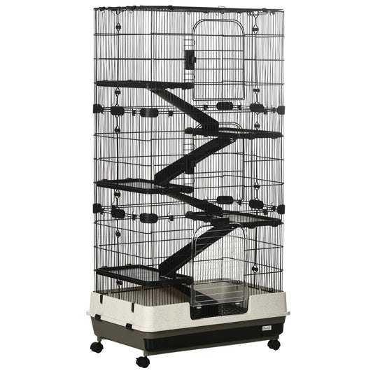 Small Animal Cage with Wheels, Portable Bunny Cage 6-Tier