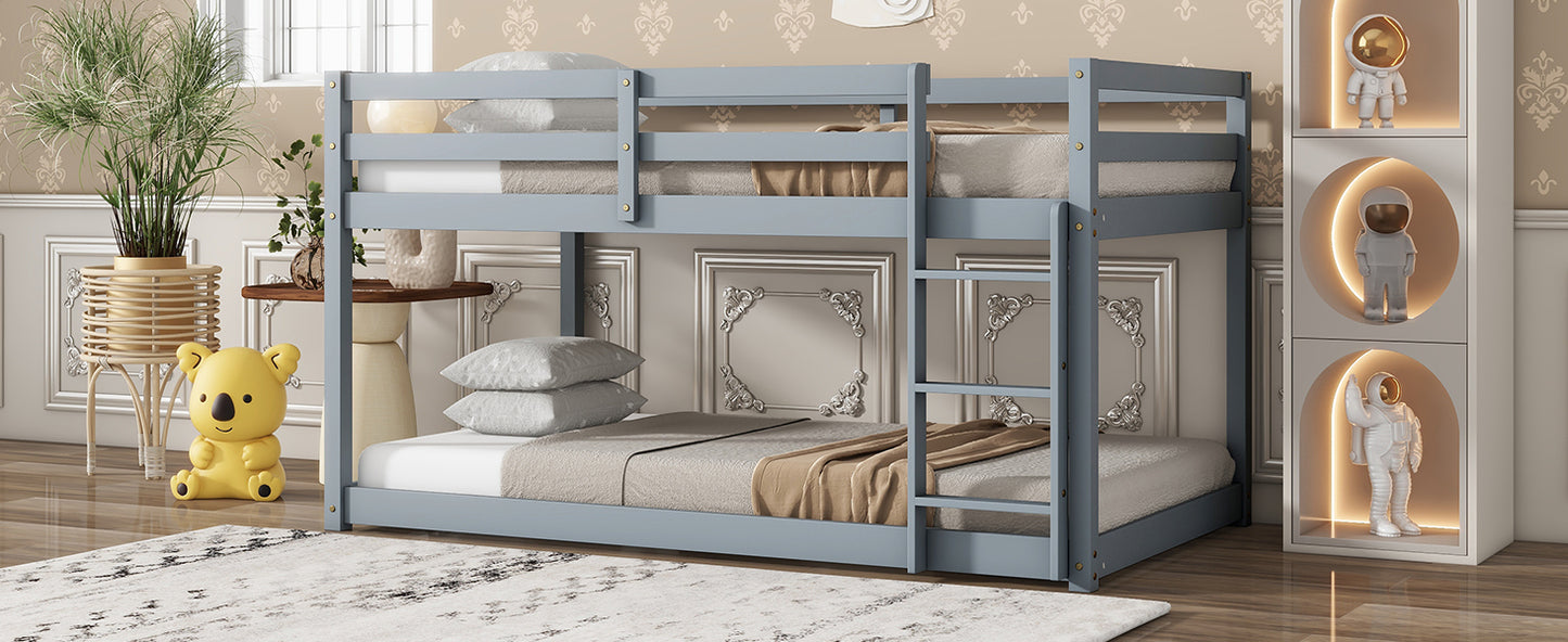 Solid Wooden, Solid Rubber Wooden Twin over Twin Loft Bed with Ladder, with Bed Platform of Strengthened Slats , Grey