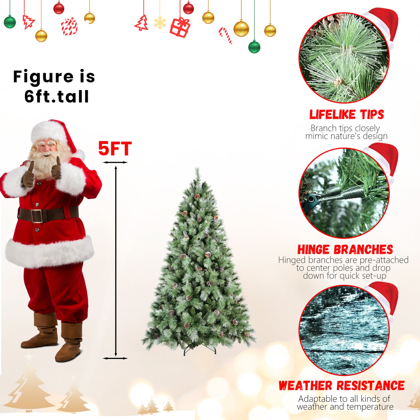 7ft Scotch Pine Christmas Tree, Premium Frosted Pre-Decorated Artificial Holiday Decor w/ 1,348 Branch Tips, Xmas Trees for Holiday Party Decoration