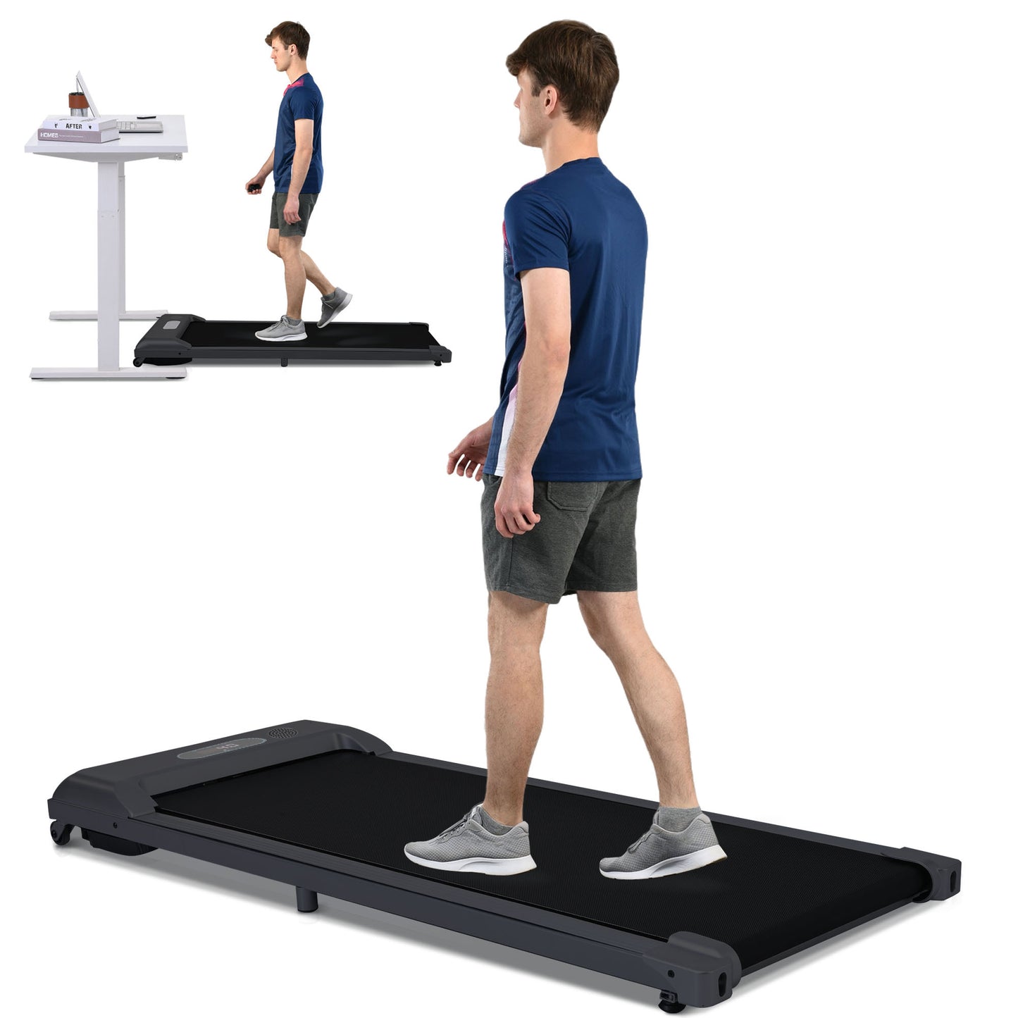 2 in 1 Under Desk Electric Treadmill 2.5HP, Remote Control, Display, Walking Jogging Running Machine Fitness Equipment for Home Gym Office