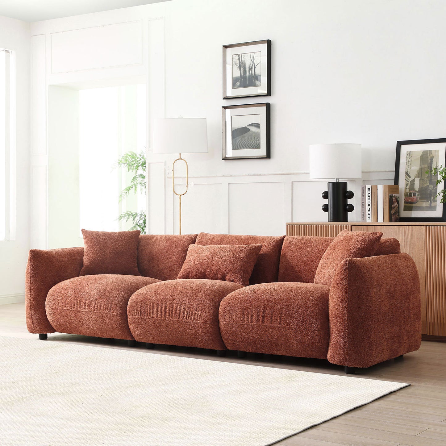 [SantaChoice] Mid Century Modern Couch 3-Seater Sofa for Livingroom, Orange