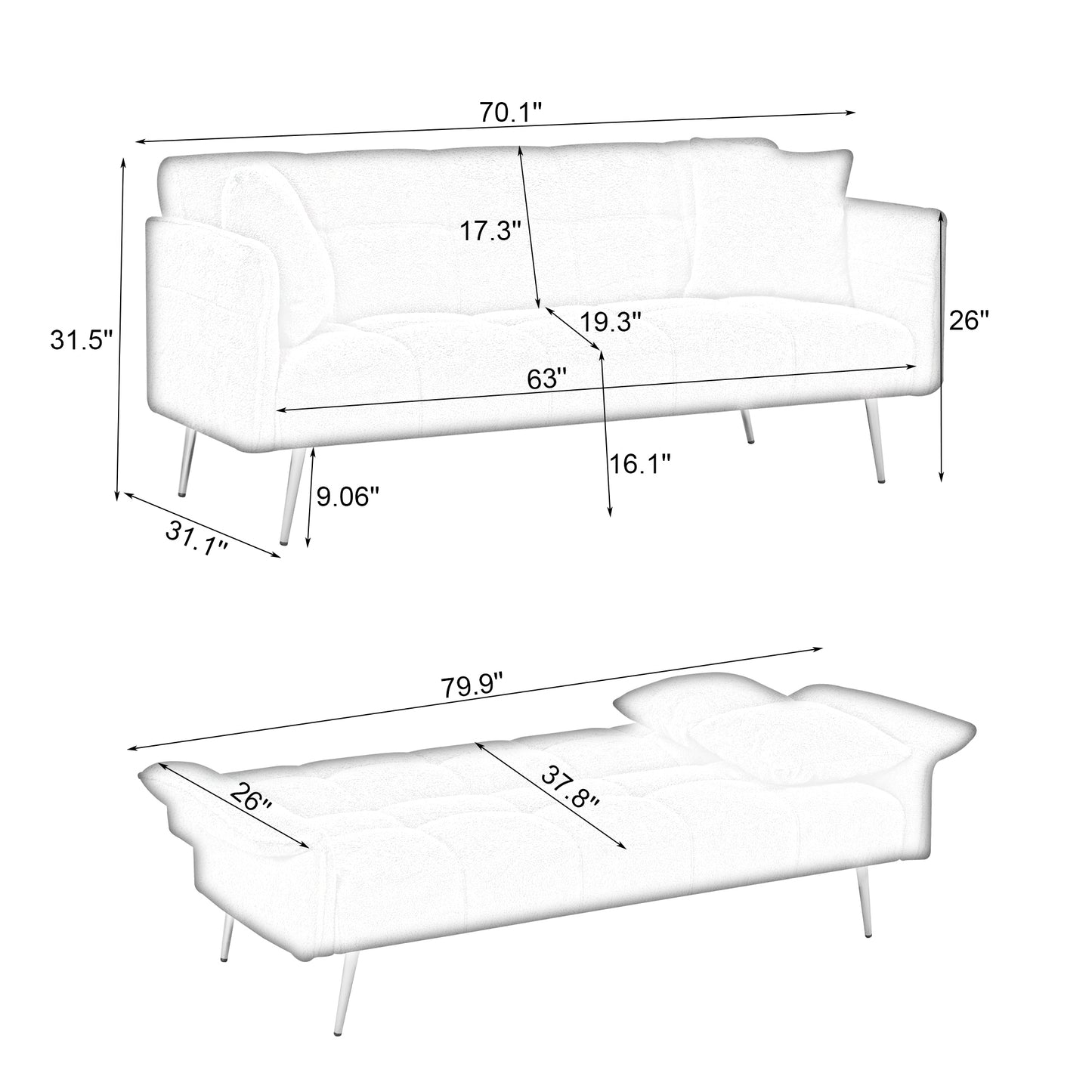 [SantaChoice] 70.1 "futon sofa bed, convertible double sofa bed with folding armrests for living rooms and small Spaces