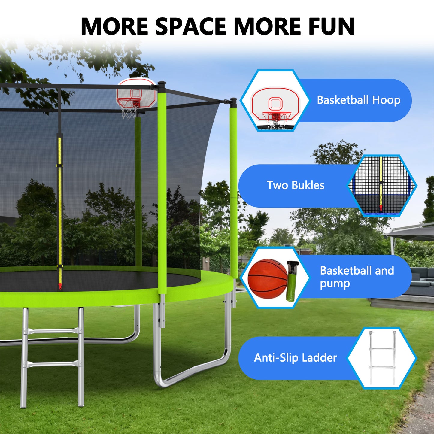 10FT Trampoline for Kids,  Basketball Hoop and Ladder, Outdoor Kids Trampoline with Safety Enclosure,Fast Assembly for Backyard Fun,ASTM Approved