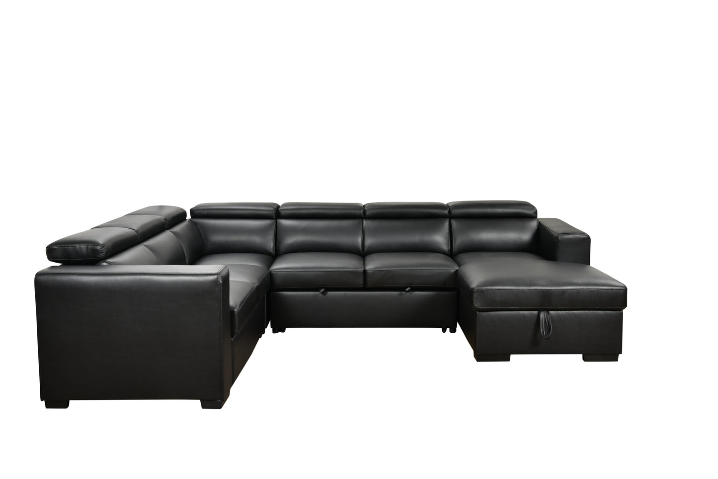 [SantaChoice] 123" Modern U Shaped 7-seat Sectional Sofa Couch with Adjustable Headrest, Sofa Bed with Storage Chaise-Pull Out Couch Bed for Living Room ,Black