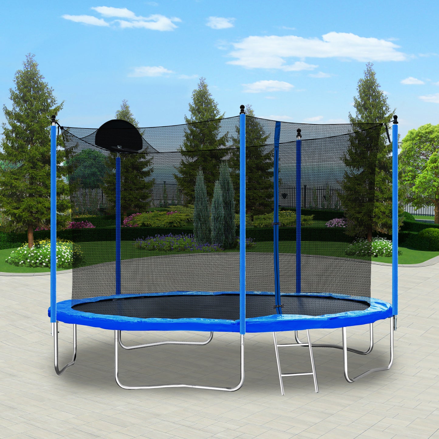 12FT Trampoline for Adults & Kids with Basketball Hoop, Outdoor Trampolines w/Ladder and Safety Enclosure Net for Kids and adults