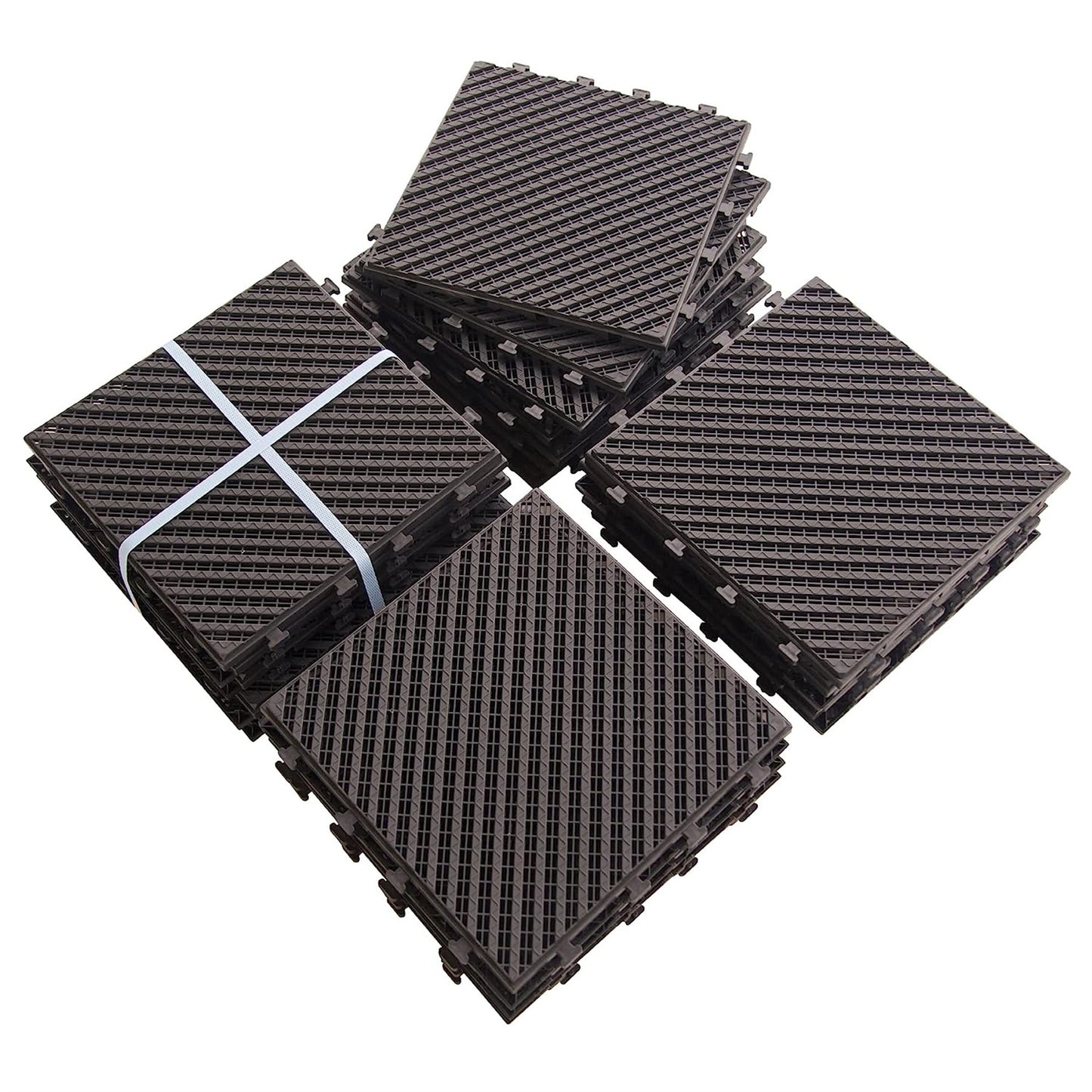 Patio Interlocking Deck Tiles, 12"x12" Square Composite Decking Tiles, Four Slat Plastic Outdoor Flooring Tile All Weather for Balcony Porch Backyard, (Dark Brown, Pack of 27)