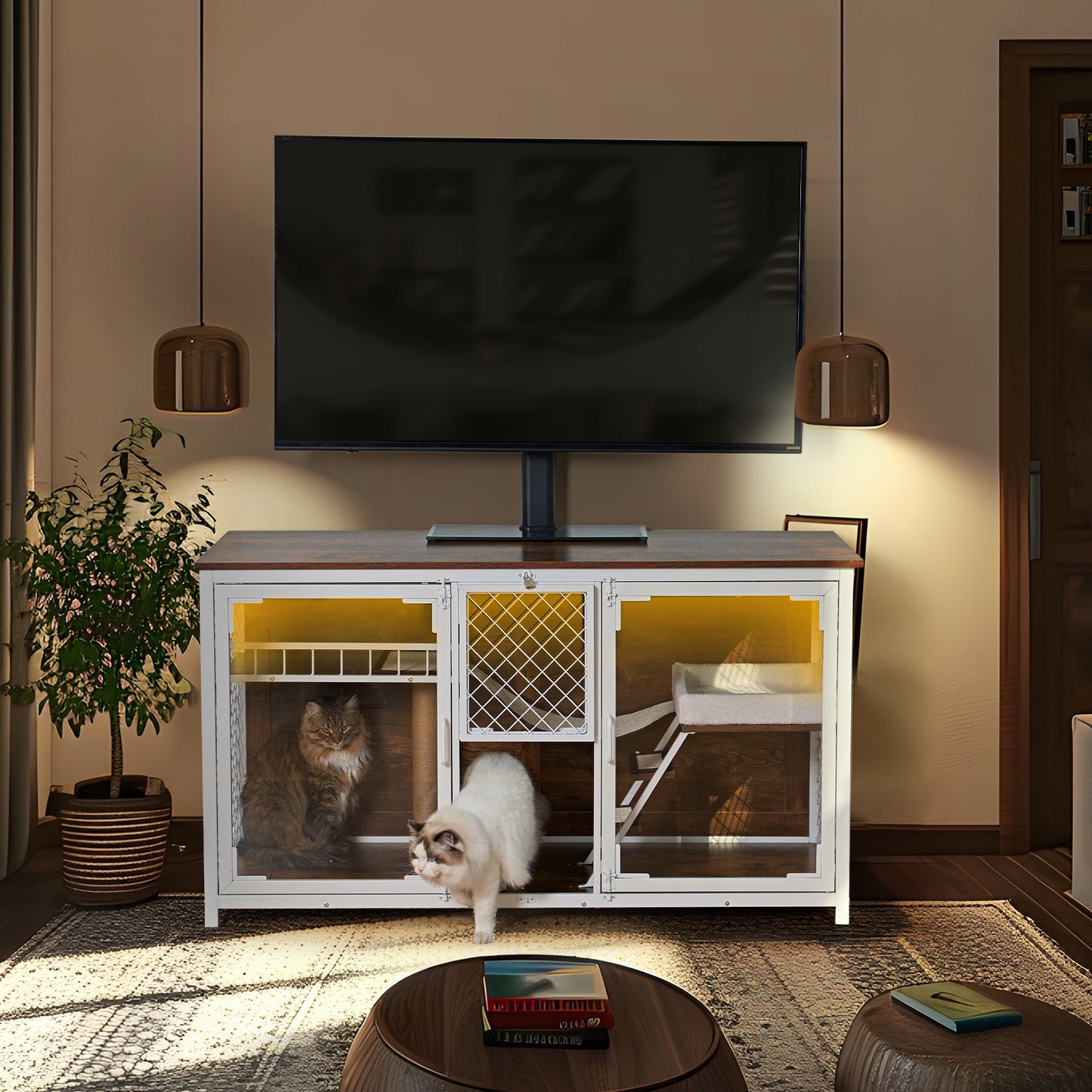 Wooden Cat House, cat villa, cat cages indoor, TV stand with cat house