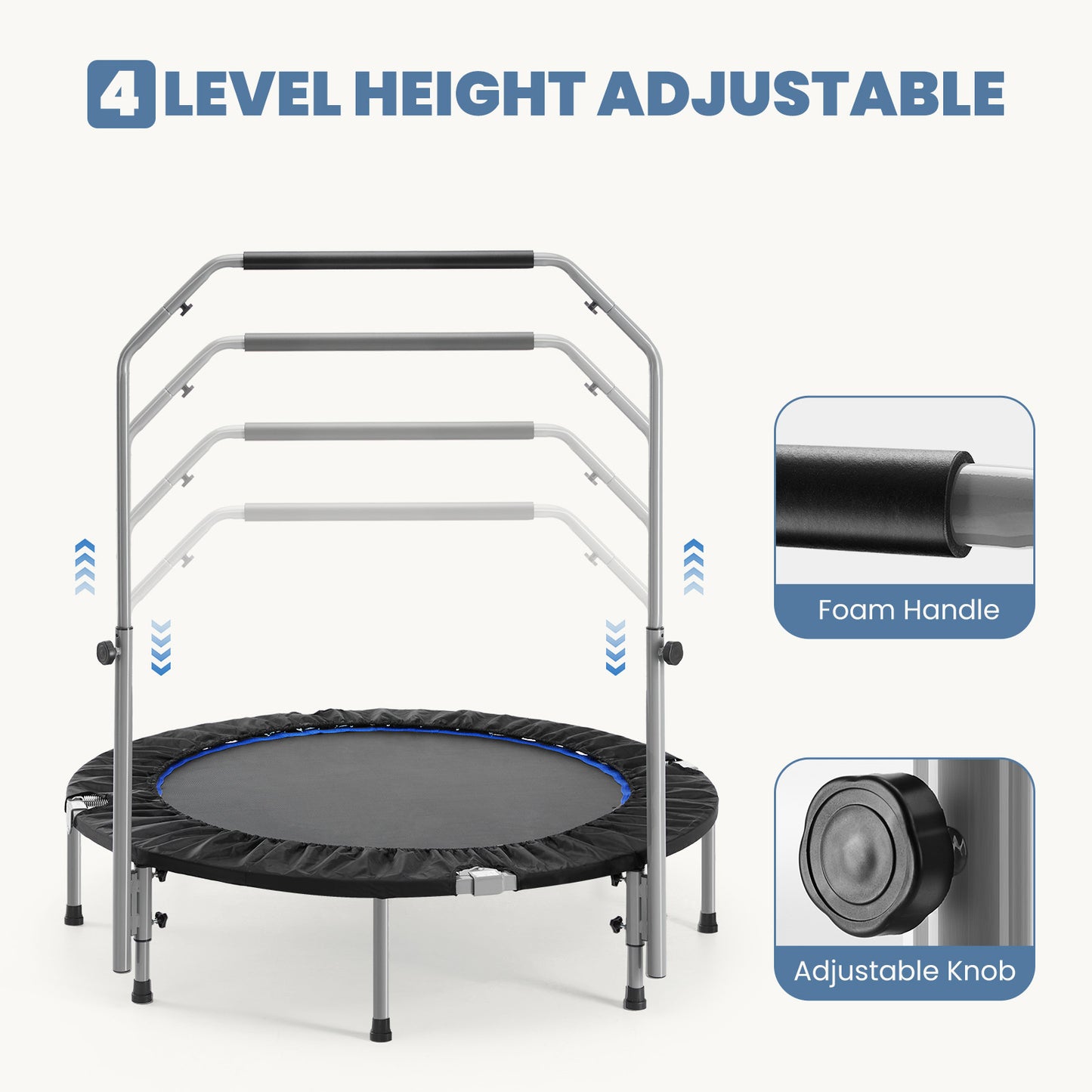 40" Foldable Mini Trampoline for Adults, Trampoline for Adults with Adjustable Bar