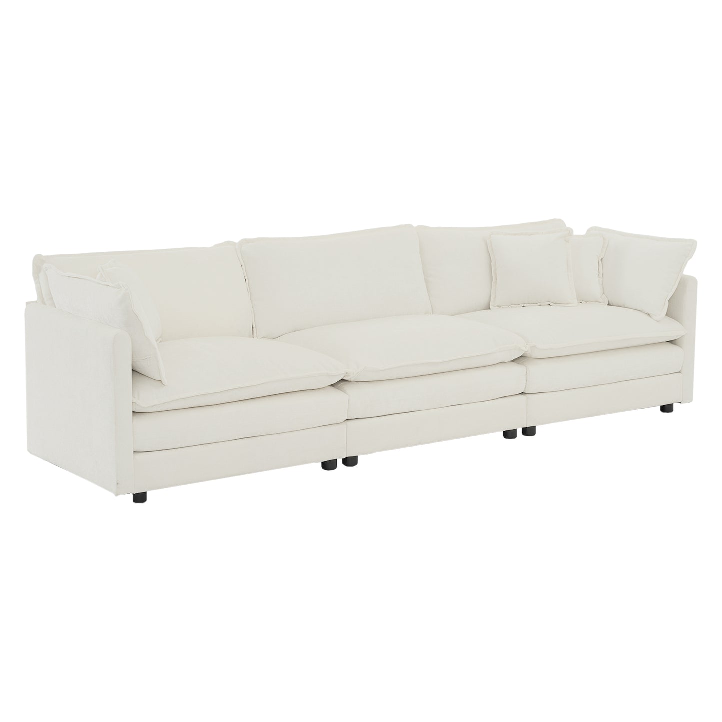 [SantaChoice] Free Combination Comfy Upholstery Modular Oversized L Shaped Sectional Sofa With Reversible Ottoman, White Chenille