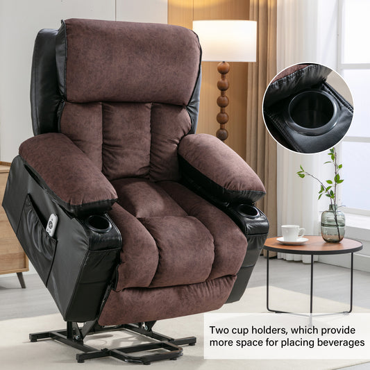 Power Electric massage lift lounge chair, suitable for the elderly, with heating and vibration functions,Fleece leather with USB, can be used for lying down. BLACK BROWN A+B box