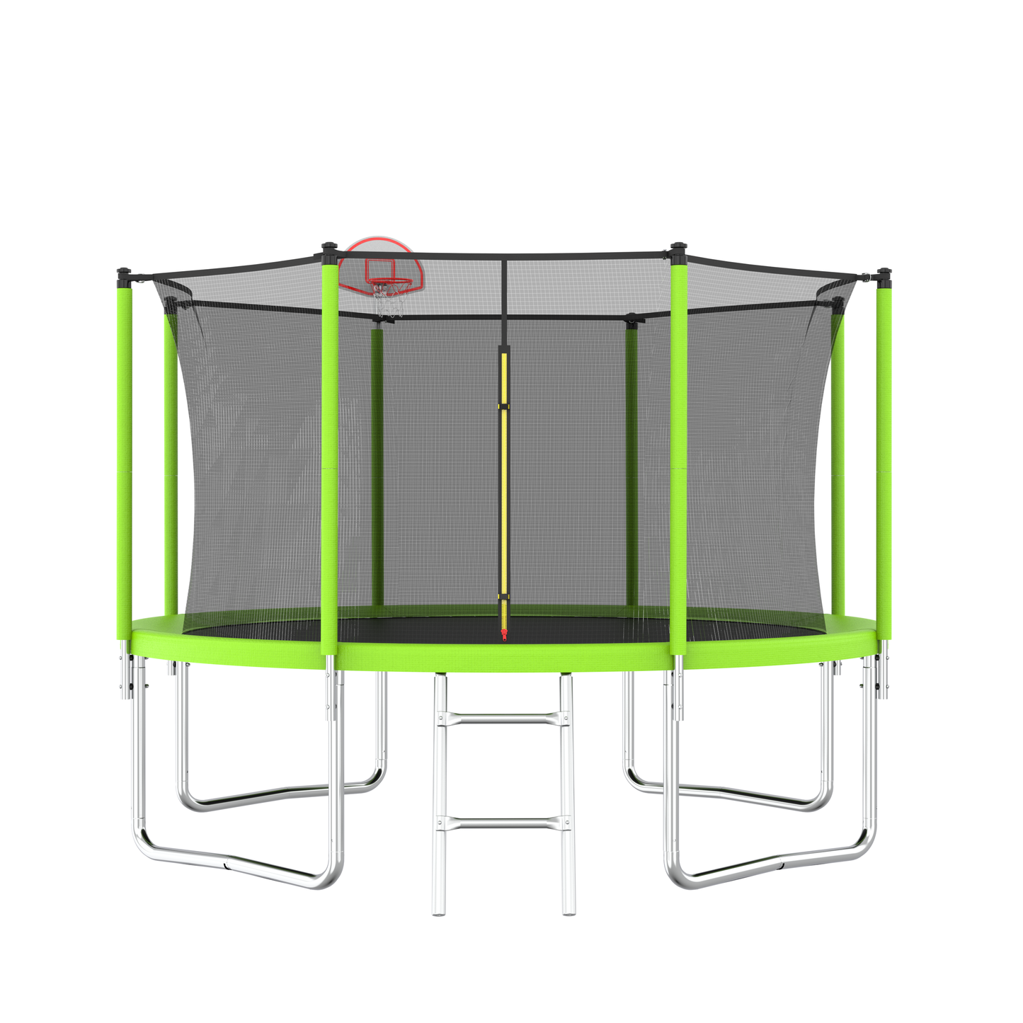 12FT Trampoline Green for Kids & Adults with Basketball Hoop and Ball ,Recreational Trampolines with Safety Enclosure for Back Yard Outdoor