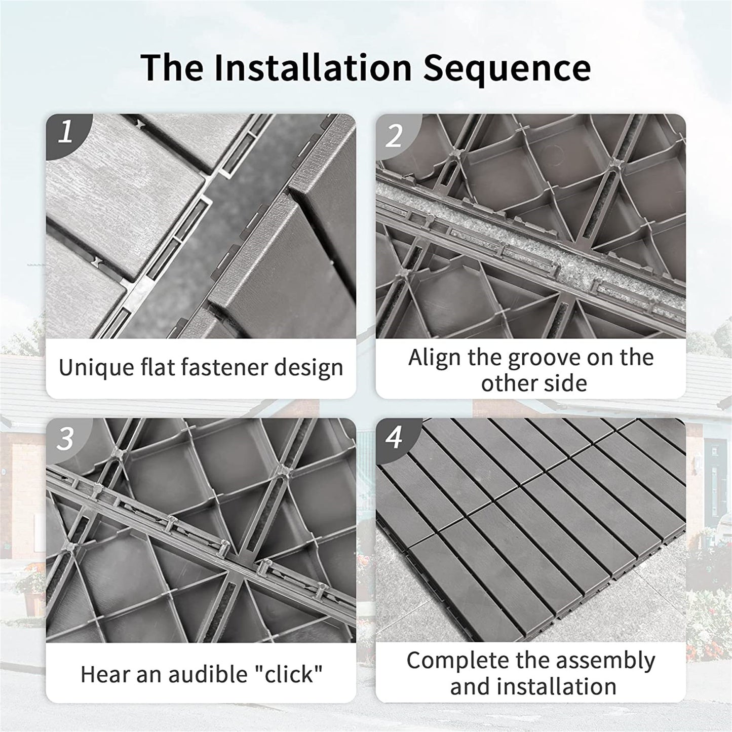 Patio Interlocking Deck Tiles, 12"x12" Square Composite Decking Tiles, Four Slat Plastic Outdoor Flooring Tile All Weather for Balcony Porch Backyard, (Dark Grey, Pack of 36)