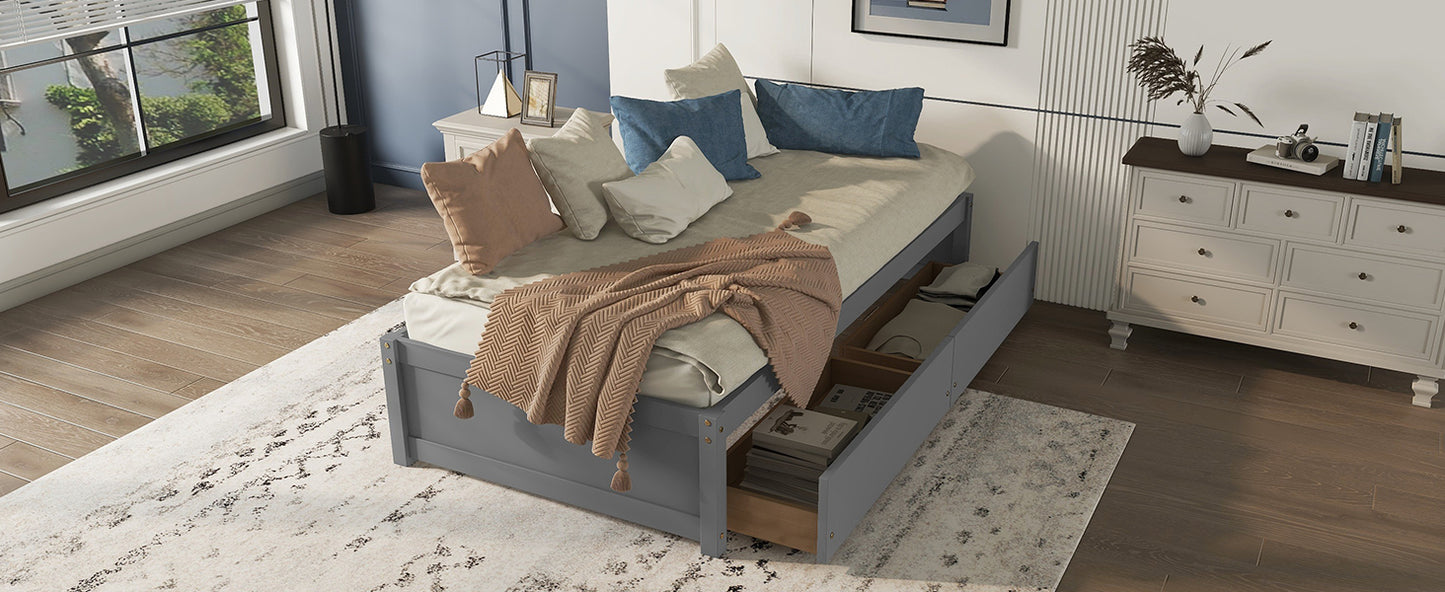 Twin Bed with 2 Drawers, Solid Wood, No Box Spring Needed ,Grey(Old SKU:W50422208)