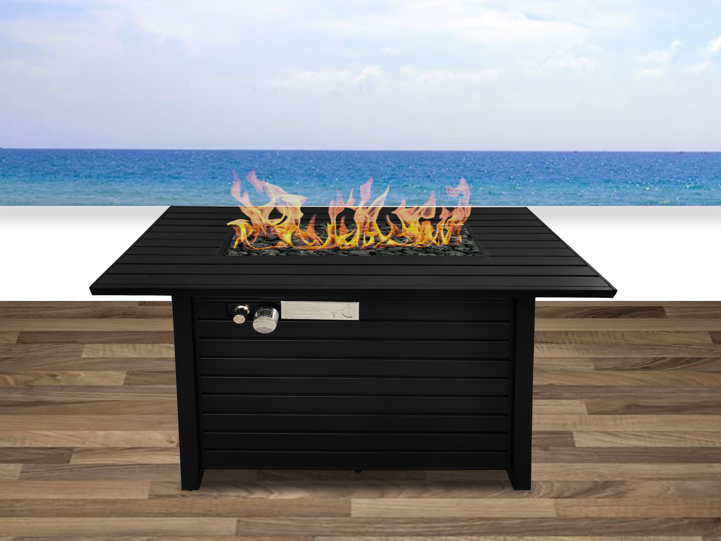 25" H x 42" W Steel Outdoor Fire Pit Table with Lid (Black)