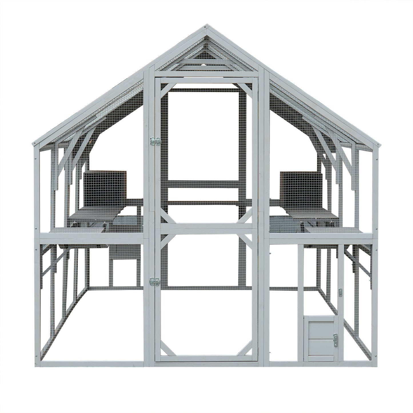 Outdoor Cat House Cat Enclosures 110" Large Kitten Playpen with Platforms,Upgrade Waterproof Cover-Grew&White