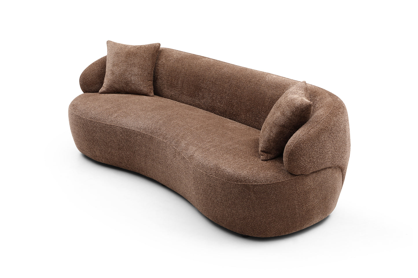 [SantaChoice] Brown Mid Century Modern Curved Sofa, 3 Seat Cloud couch Boucle sofa Fabric Couch for Living Room, Bedroom, Office