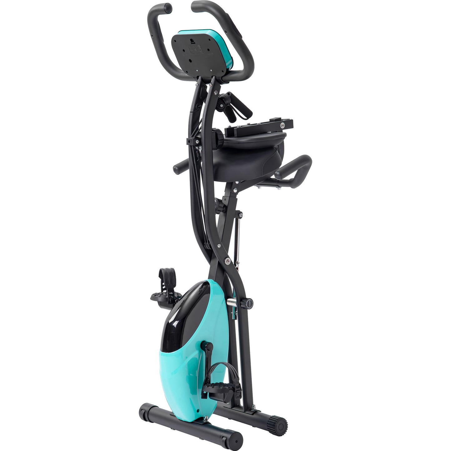 Folding Exercise Bike, Fitness Upright and Recumbent X-Bike with 16-Level Adjustable Resistance, Arm Bands and Backrest