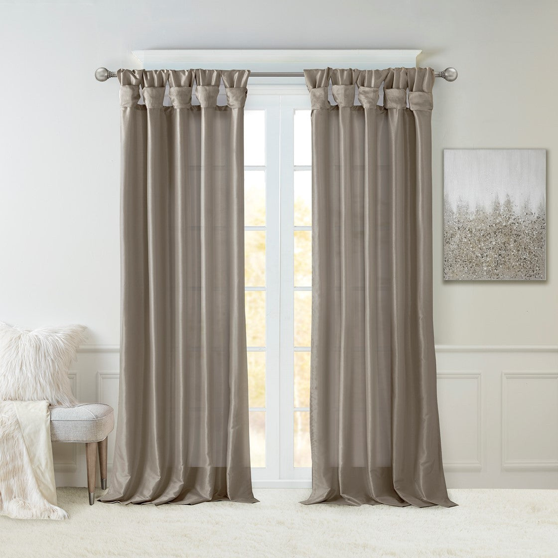 Twist Tab Lined Window Curtain Panel Pewter 50x108'