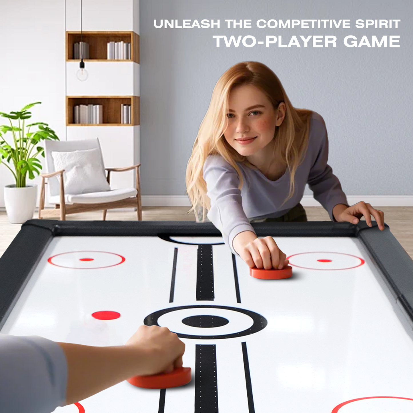 Air Hockey Table, 72" Indoor Hockey Table for Kids and Adults, LED Sports Hockey Game with 2 Pucks, 2 Pushers, and Electronic Score System, Arcade Gaming Set for Game Room Family Home