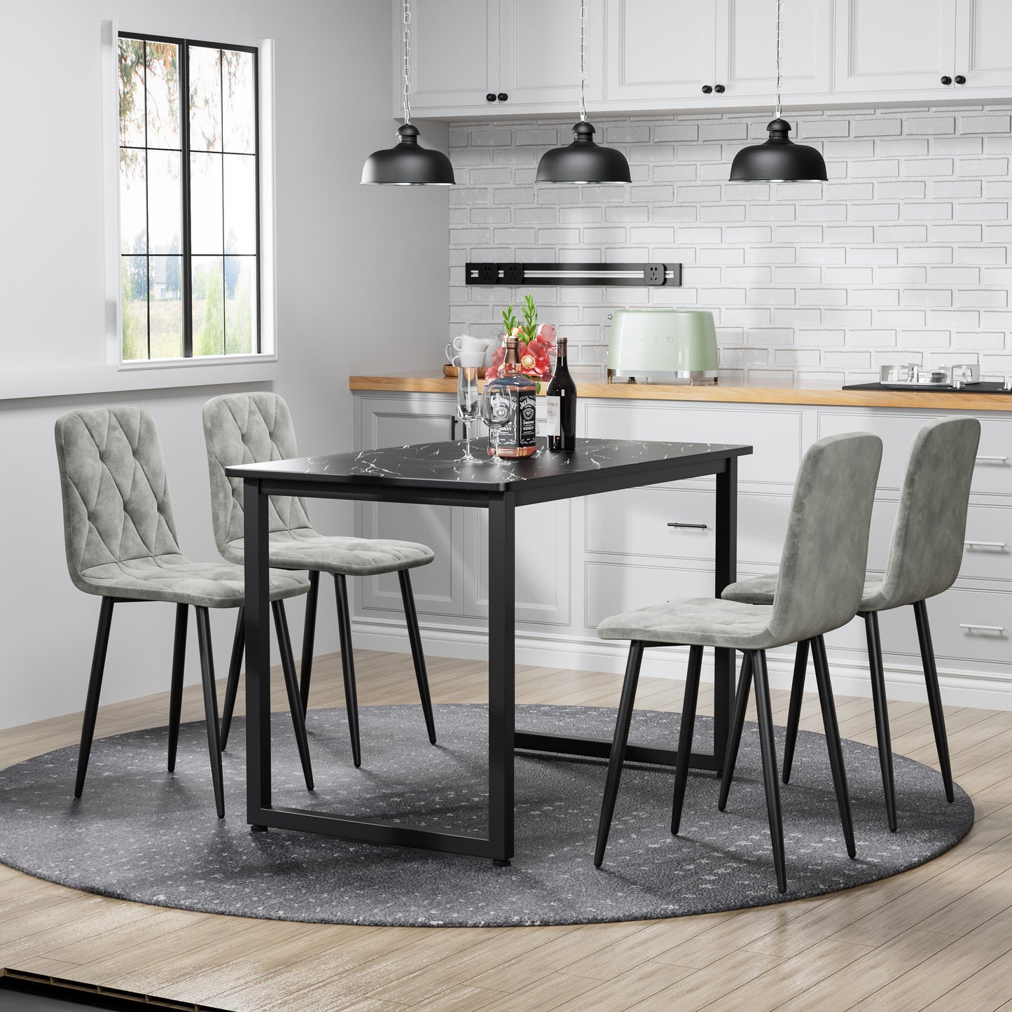 [SantaChoice] Dining Chairs Set of 4, Modern Kitchen Dining Room Chairs, Velvet Dining Chair Upholstered Cushion Seat and Sturdy Metal Legs